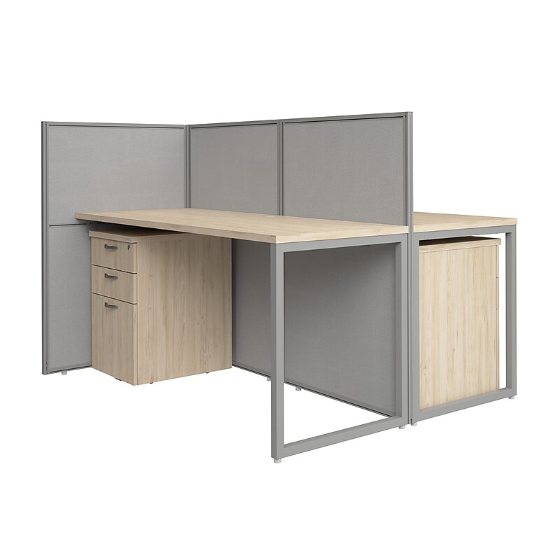 Bush Business Furniture Easy Office 2 Person Cubicle Desk with Drawers, Natural Elm (EOD460SNE-03K) image 1
