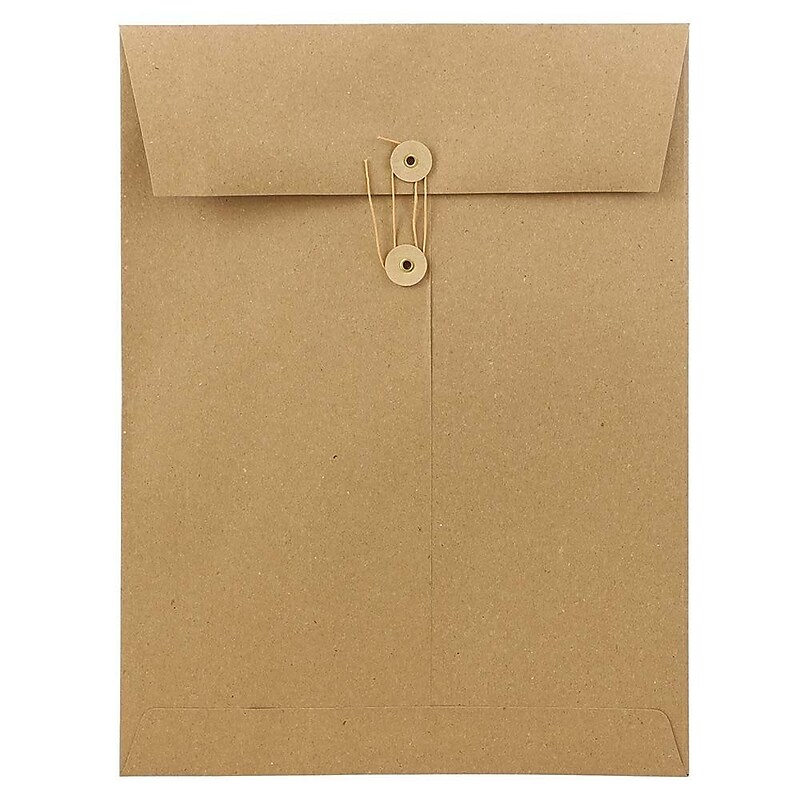 JAM Paper Button & String Booklet Envelope 9" x 12", Brown Kraft, 100/Pack (312611142d) image 1