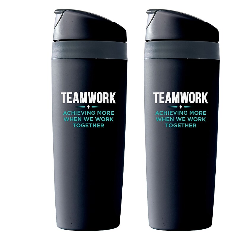 Baudville "Teamwork, Achieving More When We Work Together" Plastic Double Wall Insulated, 16 oz., 2/Pack (1393269P231) image 1