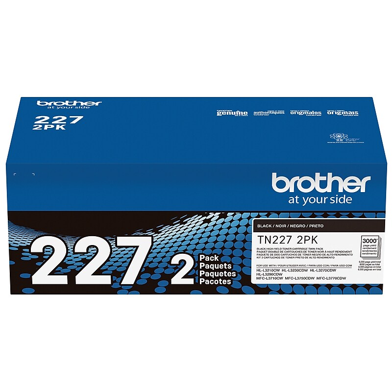 Brother TN-227 Black High Yield Toner Cartridge, Up to 3,000 Pages, 2/Pack   (TN2272PK) image 1