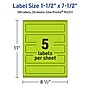 Avery Laser/Inkjet Multipurpose Rectangle Labels, 1.5" x 7.5", Bright Green, 100/Pack (94231)~#|#~9B263134-2582-4E35-81B095F6DB6F302A_sc7