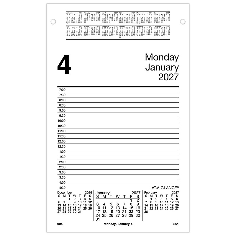 2027 AT-A-GLANCE 8" x 5" Daily Desk Pad Calendar Refill Pages, White/Black (E458-50-27) image 1