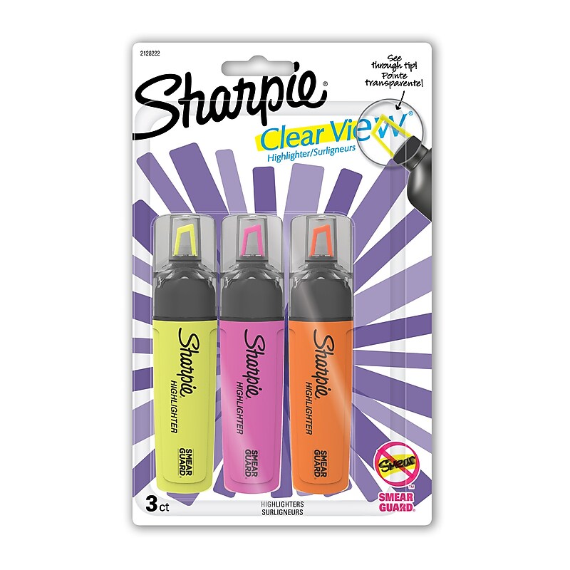 Sharpie Clear View Highlighter, Chisel Tip, Assorted, 3/Pack (1912767/2128222) image 1