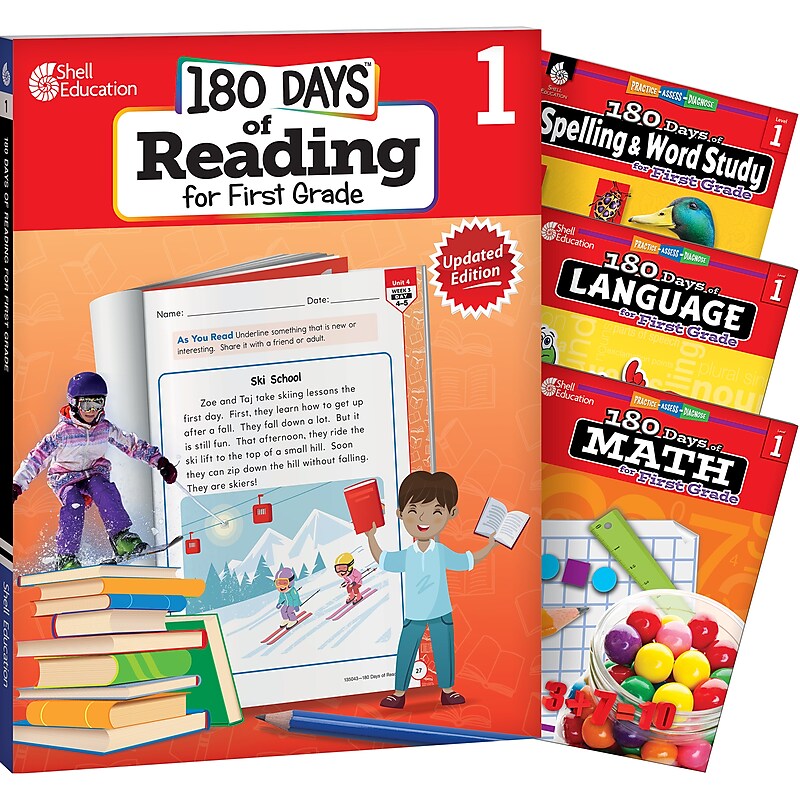 Shell Education 180 Days Reading, Spelling, Language & Math, Grade 1, Workbook, 4/Set (SEP147635) image 1