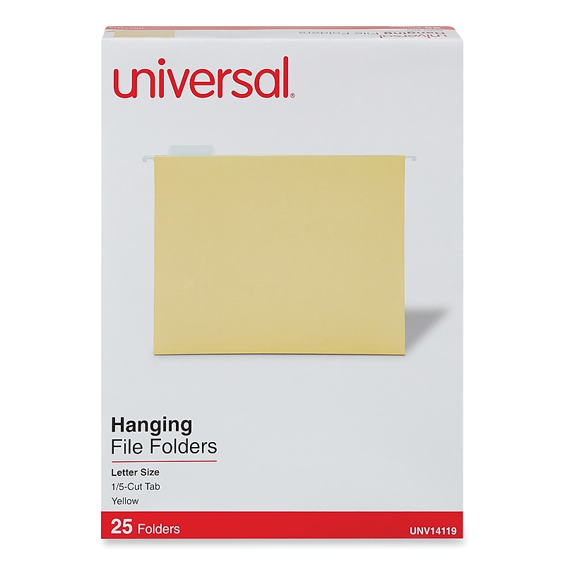 Universal Recycled Hanging File Folder, Letter Size, Yellow, 25/Box (UNV14119) image 1