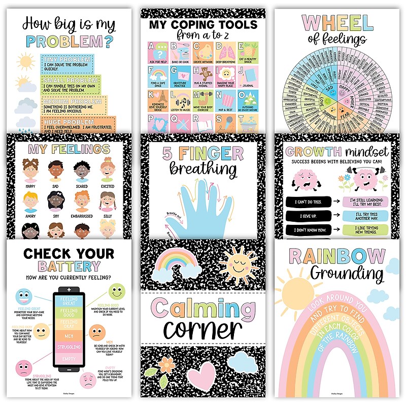 Hadley Designs 11" x 14" Colorful Dark Calming Corner and Feelings Chart Posters, 9/Set (HDDX004AHGC9D) image 1