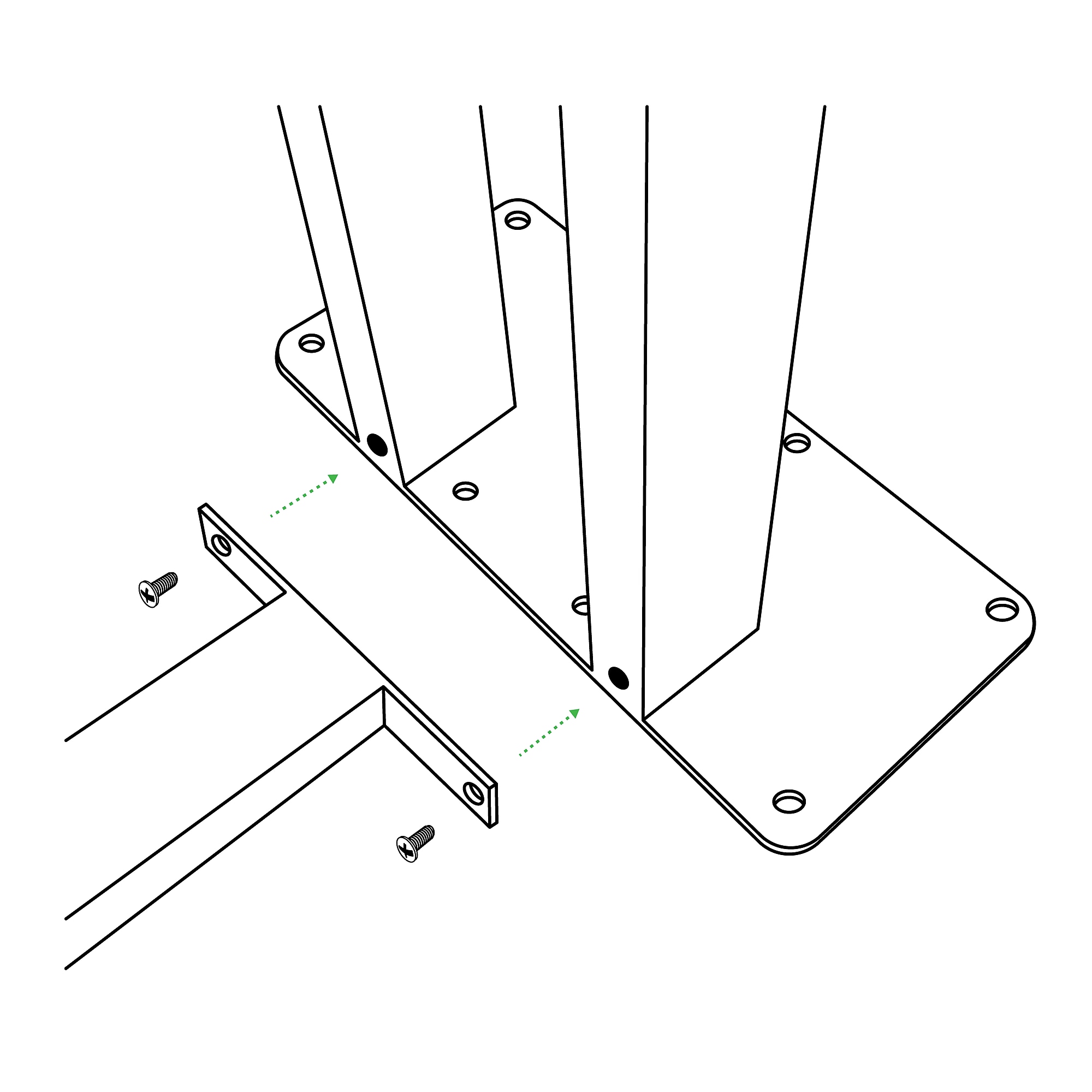 Diagram illustrating the mounting plate and connection points for the curved pedestal legs.