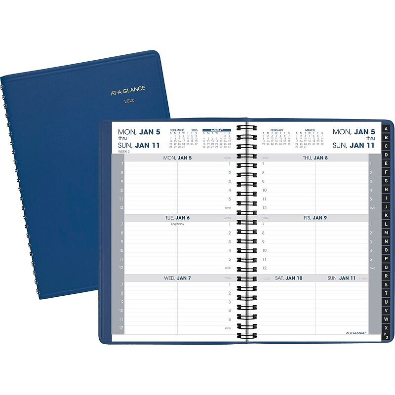 2026 AT-A-GLANCE 5" x 8" Calendar Year Weekly Appointment Book, Faux Leather Cover, Blue (70-108-20-26) image 1