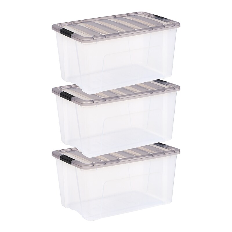 Iris 72 Quart Storage Bin with Latching Lid, Plastic, Clear, 3/Pack (500150) image 1