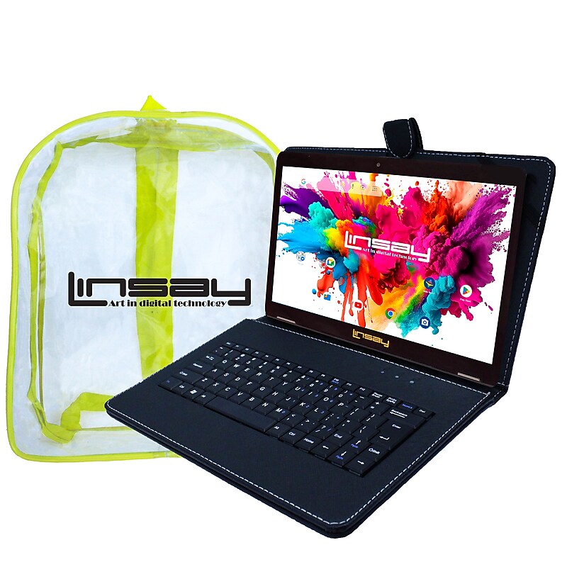 Linsay Octa Core 10.1" Tablet, 4GB RAM, 128GB Storage, Android 13, Bundled with Black Keyboard, Backpack, and Stylus Pen image 1