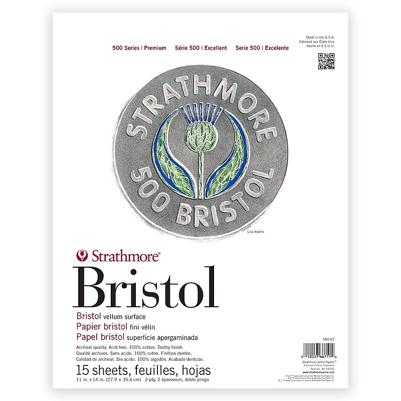 Strathmore 500 Series 11" x 14" Bristol Paper Pad, 15 Sheets/Pad (STTP580621) image 1