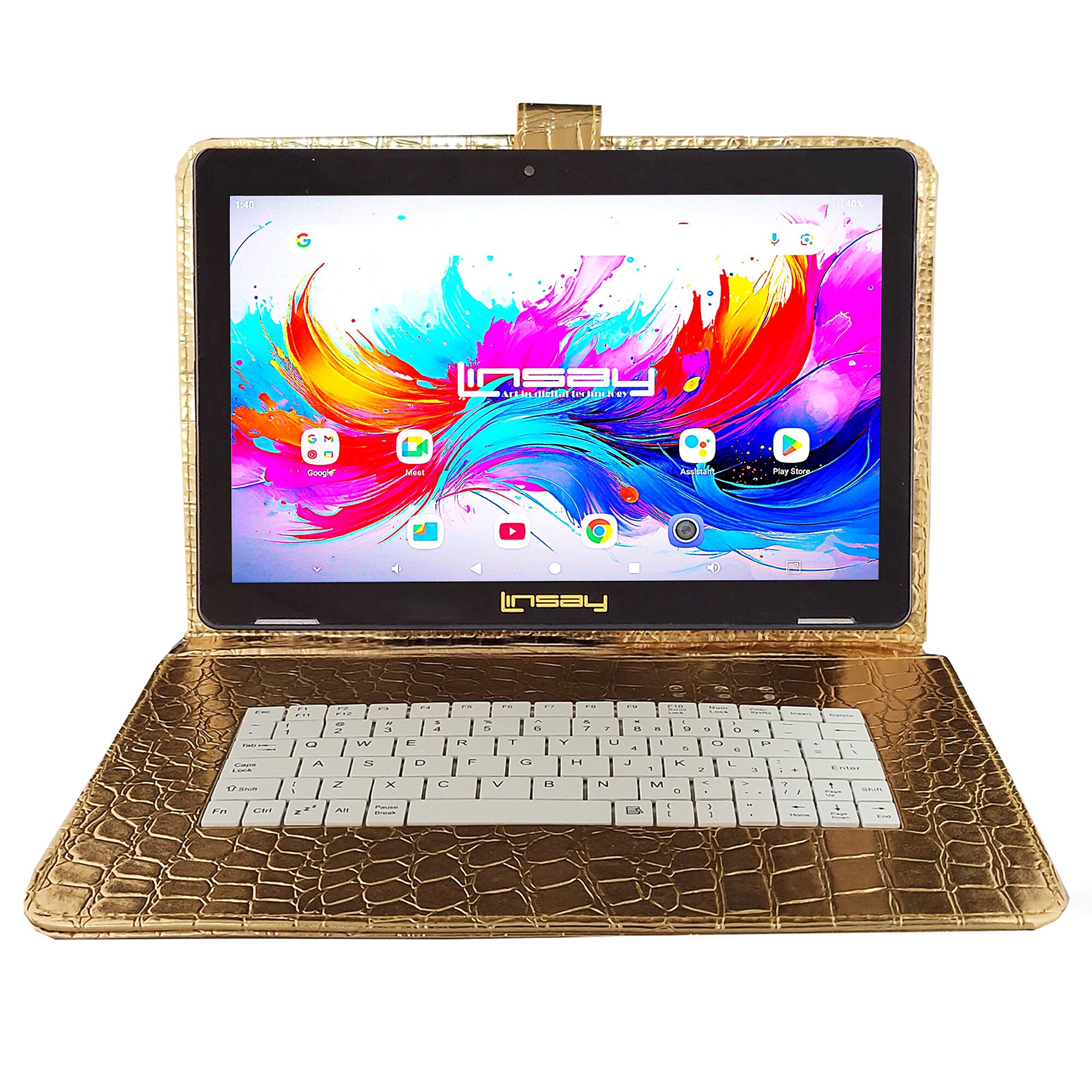 LINSAY F10 Series 10.1″ Tablet, Wi-Fi, Octa Core, 256GB eMMC, Android 15, Golden Keyboard Case (F10IPGBDGPLUS) Sansujyuku sansujyuku.com