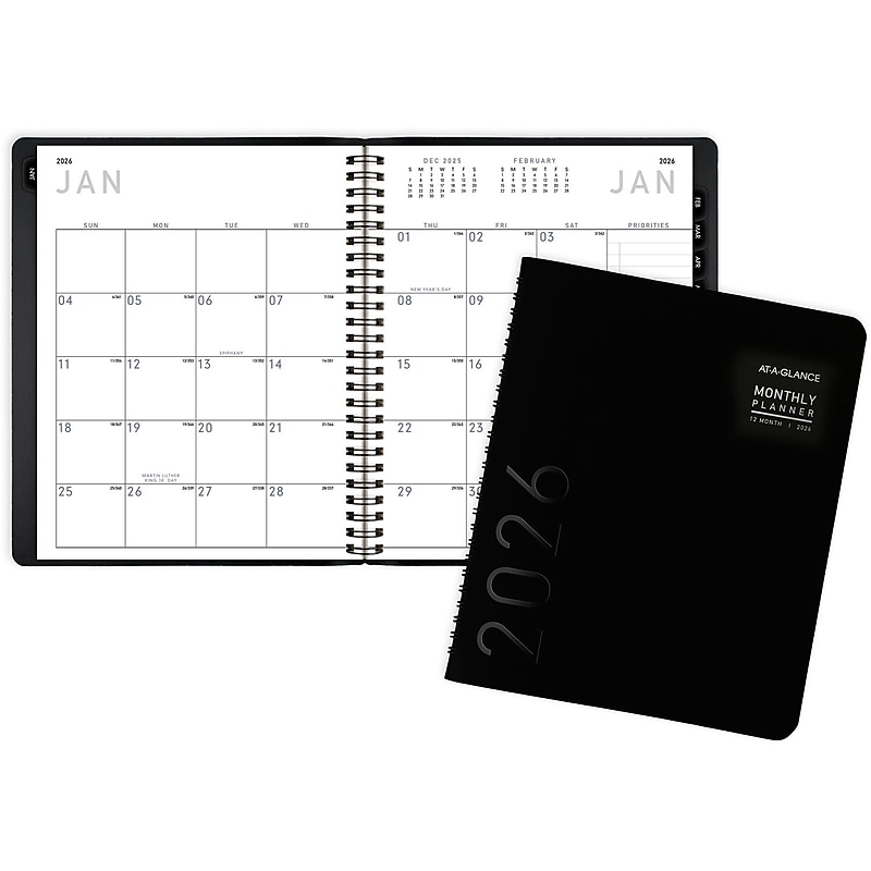 2026 AT-A-GLANCE Contemporary 7" x 8.75" Monthly Planner, Faux Leather Cover, Black (70-120X-05-26) image 1
