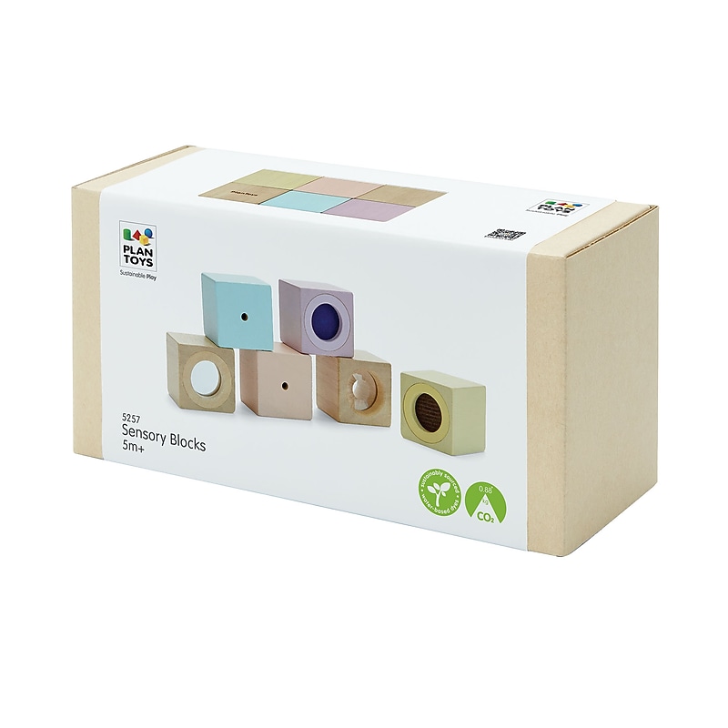 Plan Toys Wooden Sensory Blocks, Assorted Colors, 6/Set (PTS5257) image 1