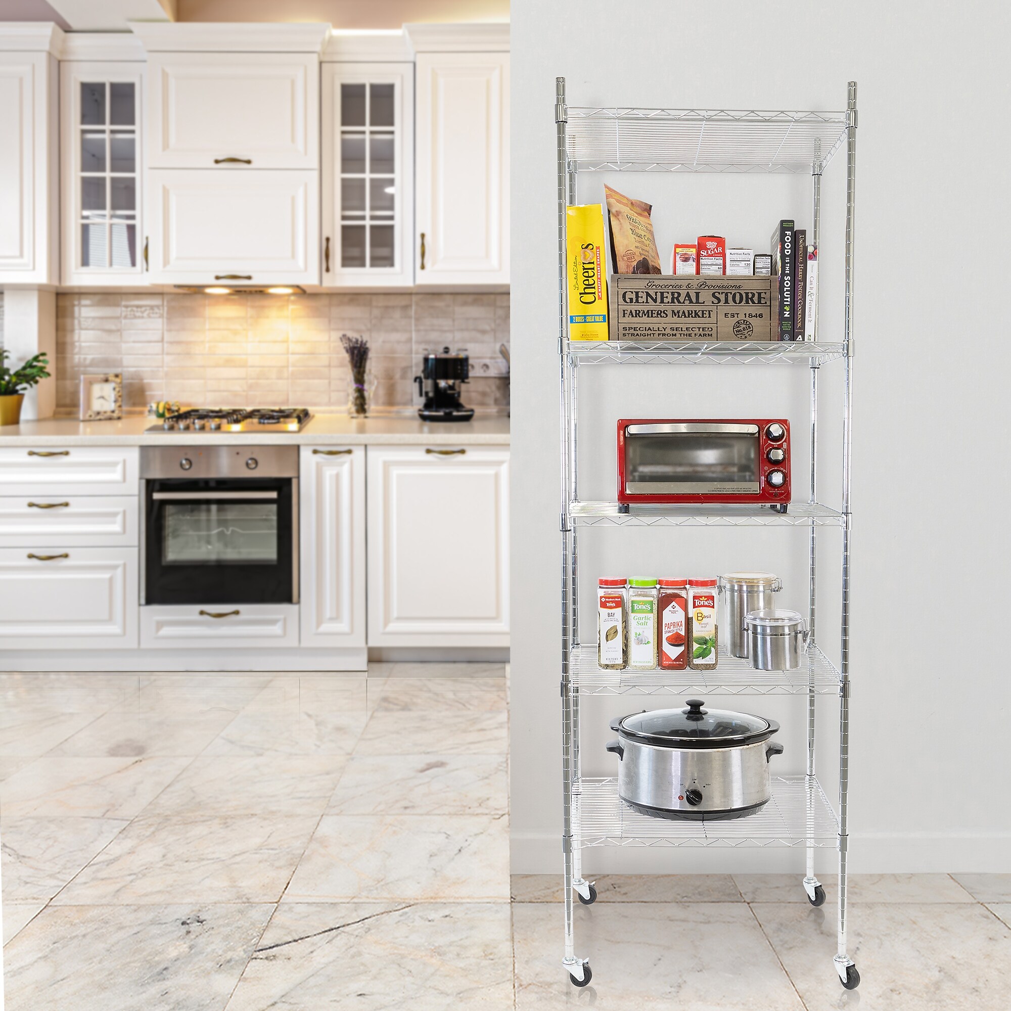 Mount-It! 5-Tier Wire Shelving Unit with Wheels, Holds 88 lbs per shelf, Silver (MI-7862) Sansujyuku sansujyuku.com