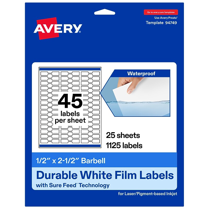 Avery Laser/Inkjet Decorative Edge Waterproof Multipurpose Labels, 2.5"  x 0.5", White, 1125/Pack (94749) image 1