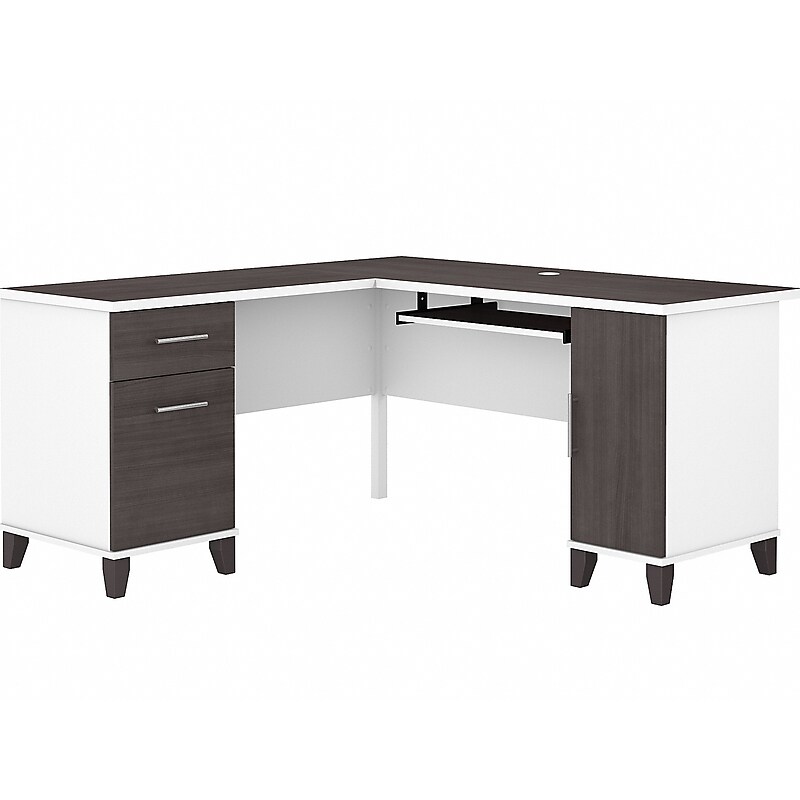Bush Furniture Somerset 60"W L Shaped Desk with Storage, Storm Gray/White (WC81030K) image 1