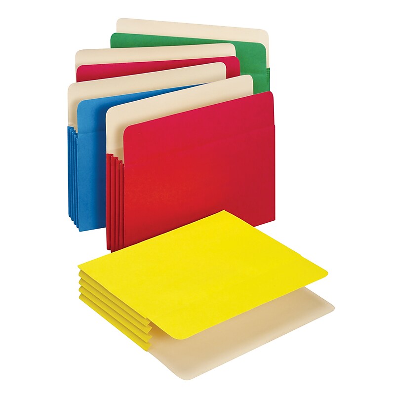 Pendaflex File Pockets, Reinforced, 3 1/2" Expansion, Letter Size, Assorted Colors, 5/Box (51524E5 ASST) image 1