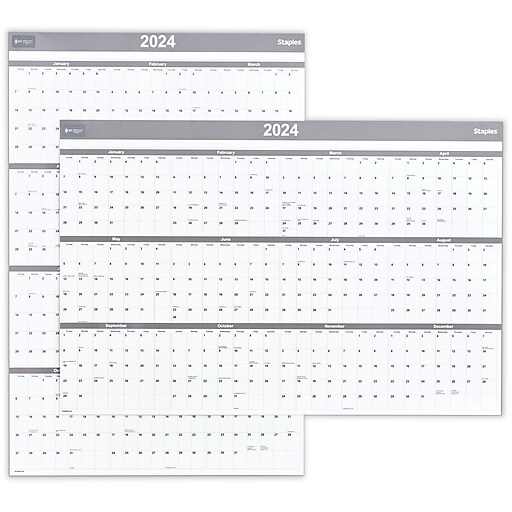 2024 Staples 36" x 24" Dry Erase Wall Calendar, Gray/White (ST5207924