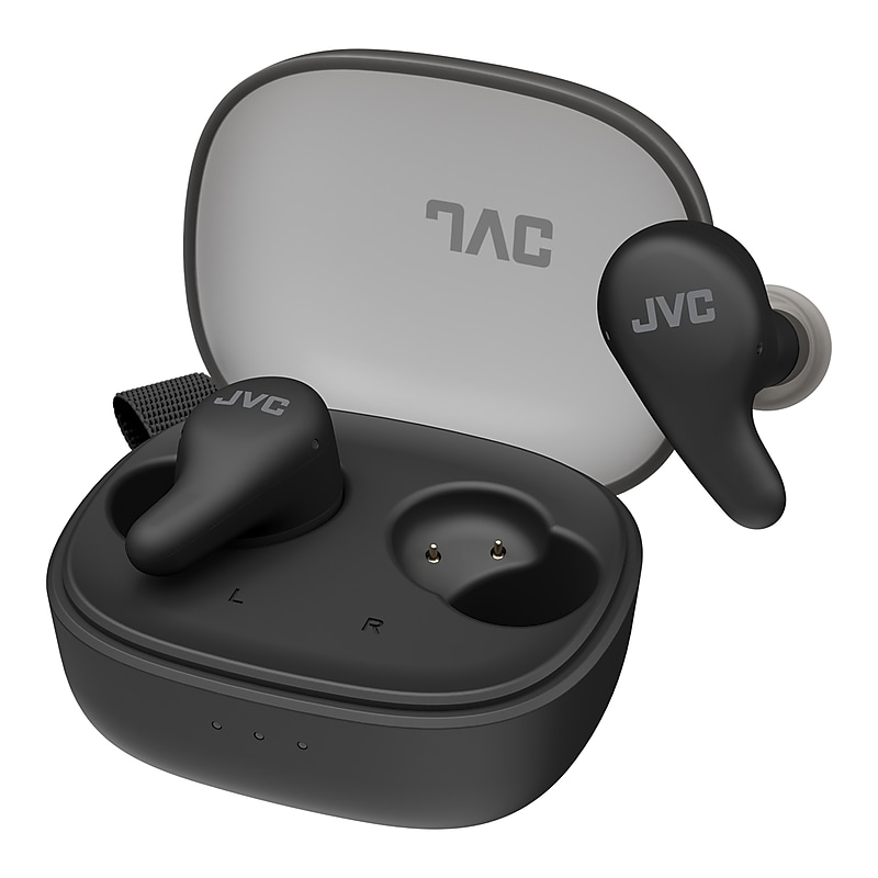 JVC Gumy Premium True Wireless Bluetooth Active Noise Canceling Earbuds with Microphone & Charging Case, Black (HAA23T) image 1