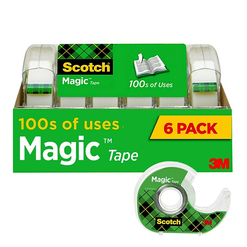 Scotch Magic Invisible Clear Tape With Dispenser, 0.75" x 18 yds., 1" Core, Transparent, 6 Rolls/Pack (6122) image 1
