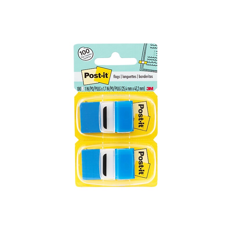 Post-it Flags Value Pack, 1", Blue, 50 Flags/Dispenser, 12 Dispensers/Box (680-BE12) image 1
