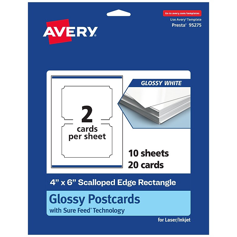 Avery Integrated Cards, 4" x 6", Glossy White, 20/Pack (95275) image 1