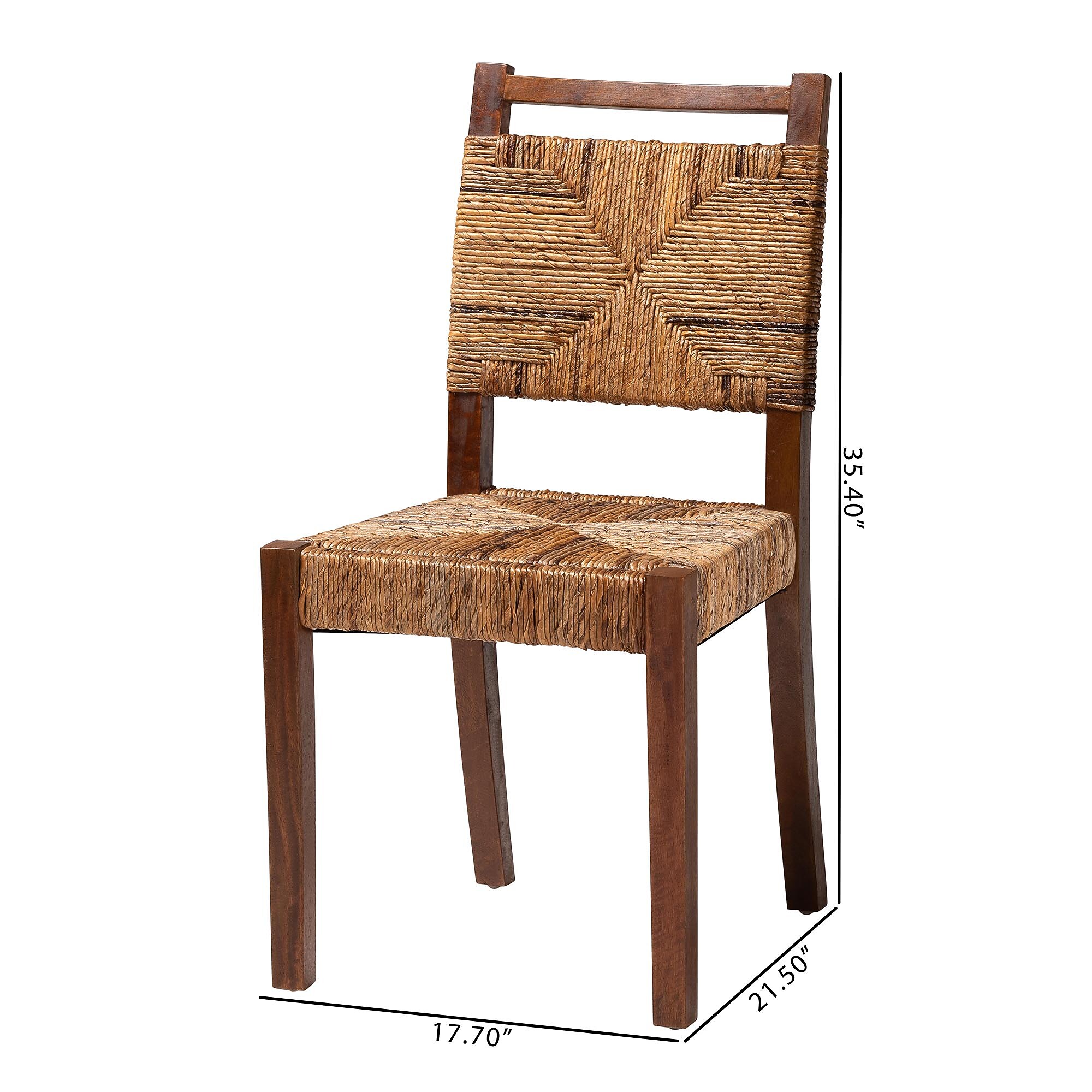 Cordoba natural seagrass dining chair dimensions shown with height and length lines.