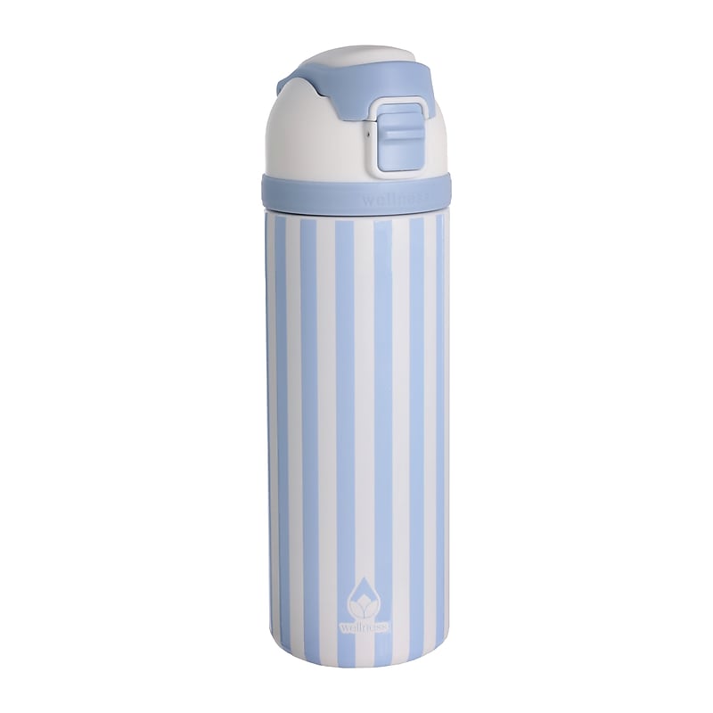 wellness Revive Cabana Stripe Stainless Steel Double Wall Insulated Water Bottle, 24 oz., Blue (426160) image 1
