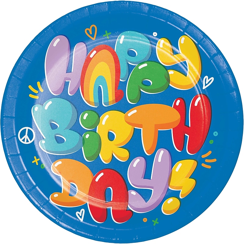 Creative Converting Bubbly Birthday Paper Plates, Multicolored, 32/Pack (DTC365022DPLT) image 1