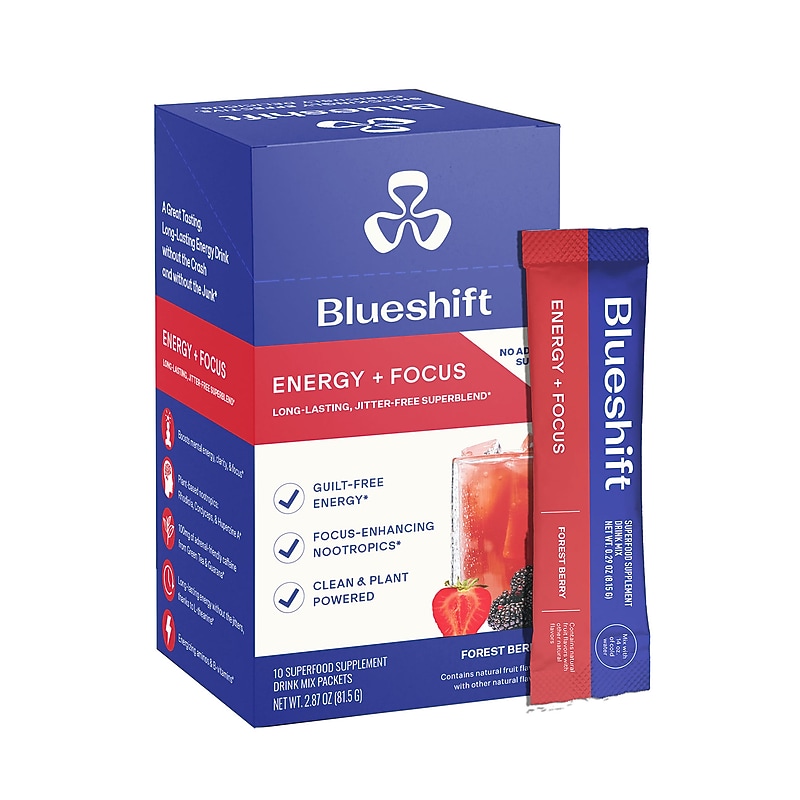 Blueshift Energy & Focus Forest Berry Powder Drink Mix, 10/Packets/Box, 2/Box (600-04167) image 1
