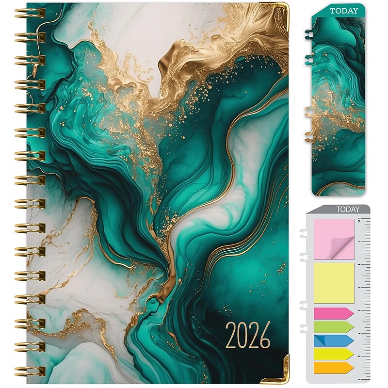 2026 Global Printed Products Teal Gold Marble 5.5" x 8" Weekly & Monthly Planner, Paperboard Cover (RRY26-58-54) image 1