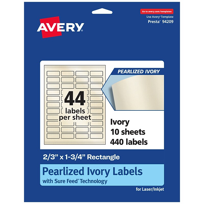 Avery Pearlized Ivory Rectangle Multipurpose Labels, 2/3" x 1-3/4", Ivory, 440/Pack (94209) image 1
