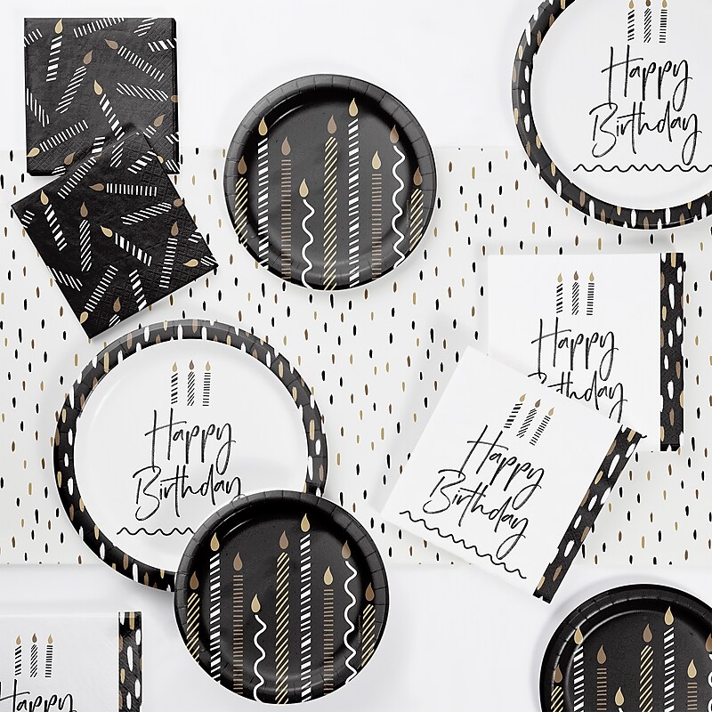 Creative Converting Golden Wishes Birthday Tableware Kit, Black/Gold, Serves 8 (DTC9506E2A) image 1
