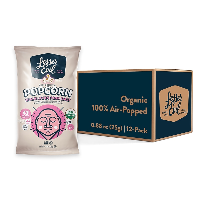 Lesser Evil Snack Organic Himalayan Pink Salt Popcorn, 0.88 oz., 12 Bags/Carton (LSN00141) image 1