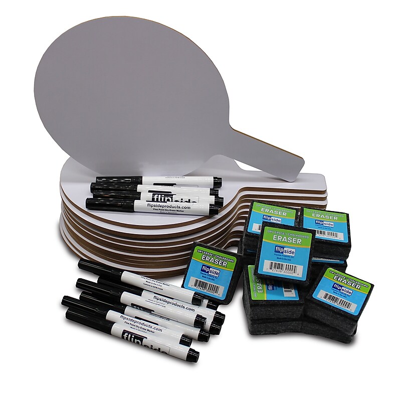 Flipside Oval Dry-Erase Paddle, Eraser, and Pen Class Pack, 36/Set (11232) image 1
