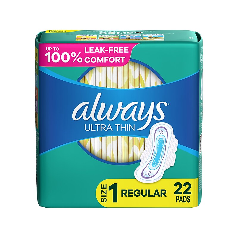 Always Ultra Thin Regular Pad with Wings, Unscented, 22/Pack, 12 Packs/Carton (03339) image 1