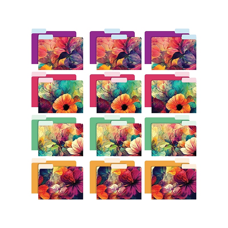 Global Printed Products Deluxe Designer Abstract Floral Heavy Duty File Folders, 1/3-Cut Tab, Assorted Colors, 24/Pack image 1