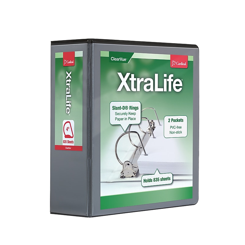 Cardinal XtraLife ClearVue 4" 3-Ring Non-View Binders, D-Ring, Black (26341) image 1