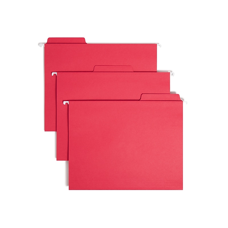 Smead FasTab Hanging File Folders, 1/3-Cut Tab, Letter Size, Red, 20/BX (64096) image 1