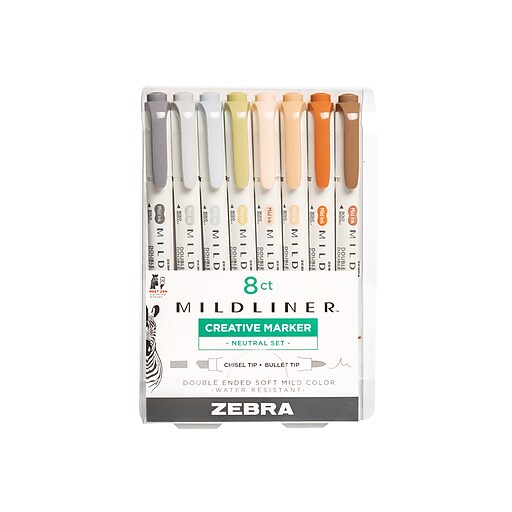 Zebra Mildliner Twin Tip Highlighters, Bullet/Chisel Tip, Neutral