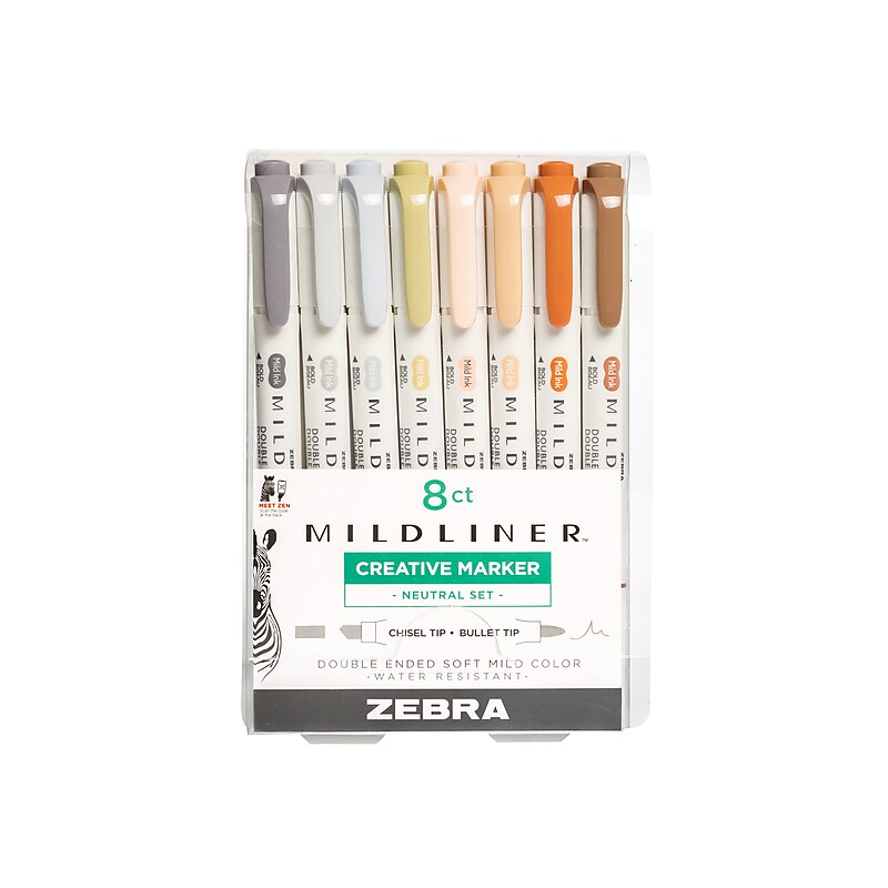 Zebra Mildliner Twin Tip Highlighters, Bullet/Chisel Tip, Neutral Assorted, 8/Pack (78208) image 1