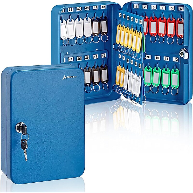 AdirOffice 48-Key Cabinet with Key Lock and Key Tags, Blue (681-48-BLU-PKG) image 1