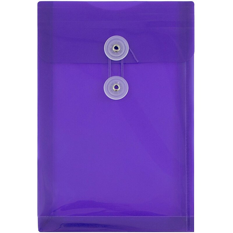 JAM Paper Premium Plastic Filing Envelope with Button & String Closure, 6 1/4" x 9 1/4", Purple, 3/Pack (472B1PUX3) image 1