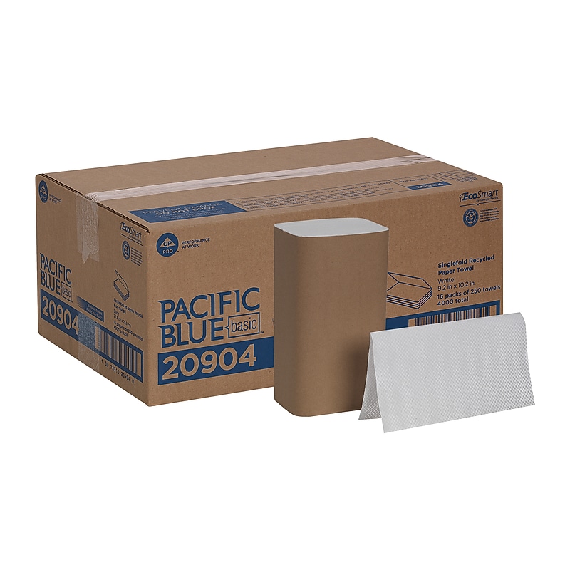 Pacific Blue Basic Recycled Single Fold Paper Towels, 1-ply, 250 Sheets/Pack, 16 Packs/Carton (20904) image 1