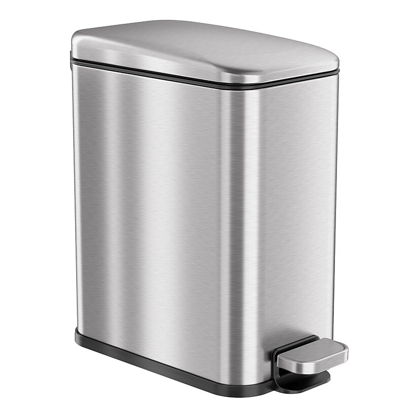 iTouchless SoftStep Slim Stainless Steel Step Trash Can with Hinged Lid, 1.29 Gallon (PS01RSS) image 1