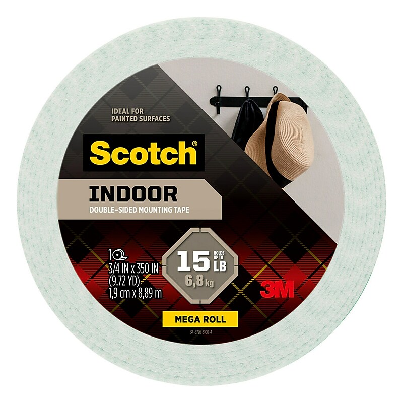 Scotch Double Sided Indoor Mounting Tape, 3/4" x 10 yds., White (110-LONG) image 1