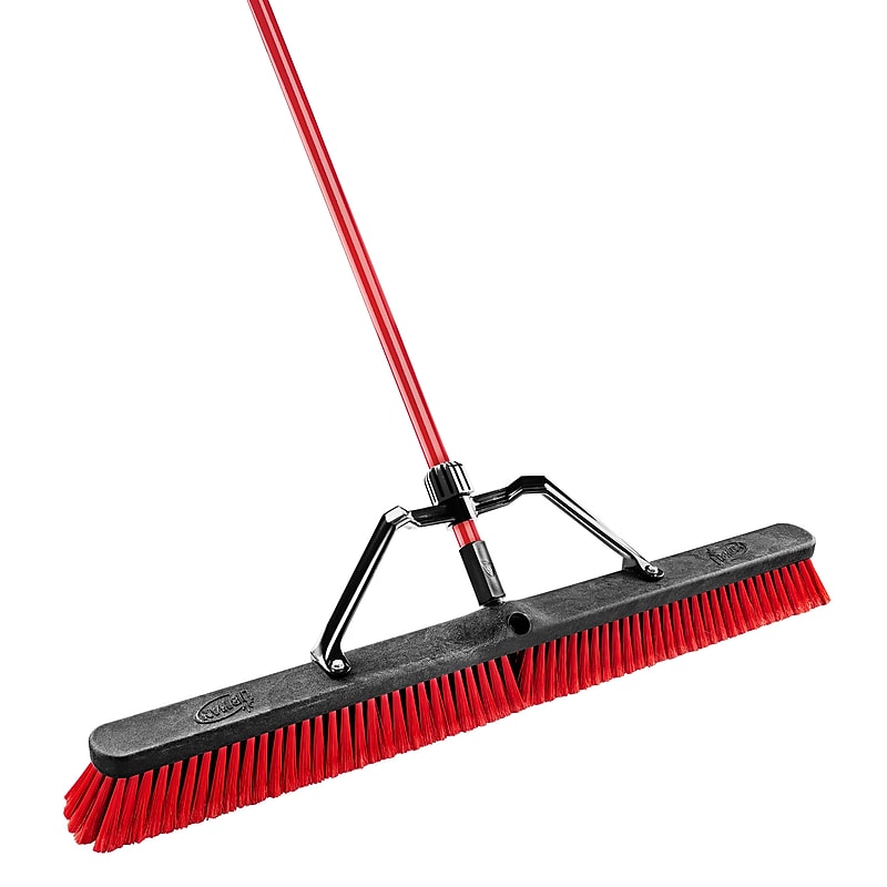 Libman Commercial 36" Multi-Surface Heavy-Duty Push Broom, Red & Black Bristles, 3/Carton (1101) image 1