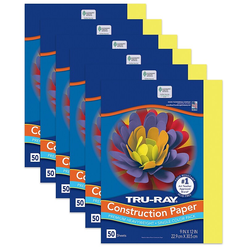 Tru-Ray 9" x 12" Construction Paper, Lively Lemon, 50 Sheets/Pack, 6 Packs/Bundle (PAC103402) image 1