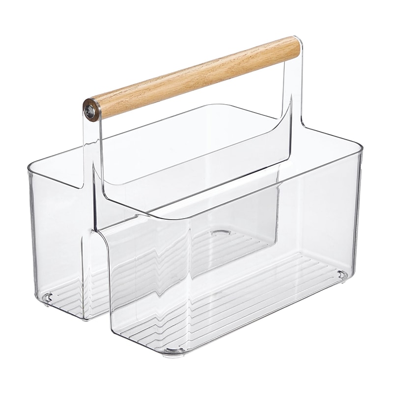 mDesign 2-Compartment Plastic Desk Organizer, Clear/Natural (25717RW) image 1